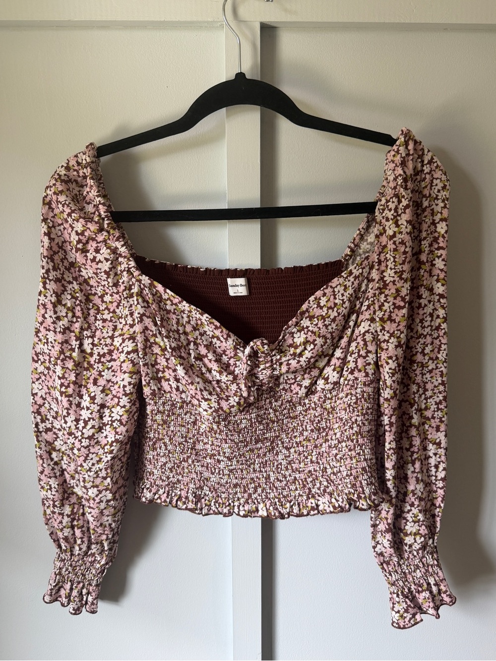 Sunday Best Mauve Floral Smocked Crop Blouse